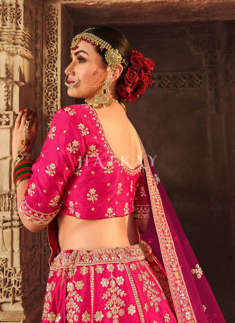 Pink Zari Embroidered Bridal Lehenga Choli