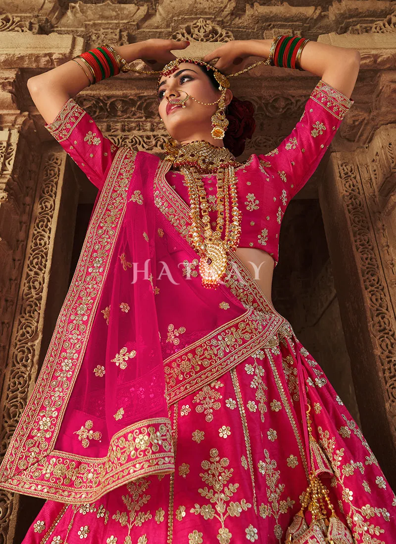 Pink Zari Embroidered Bridal Lehenga Choli