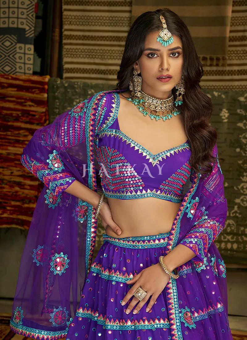 Purple Embroidery Traditional Georgette Lehenga Choli