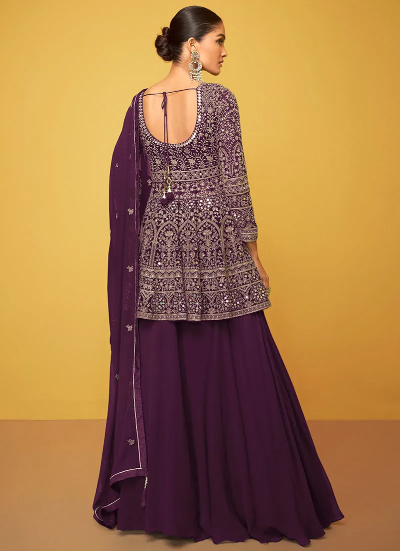 Purple Embroidery Traditional Lehenga Kurti