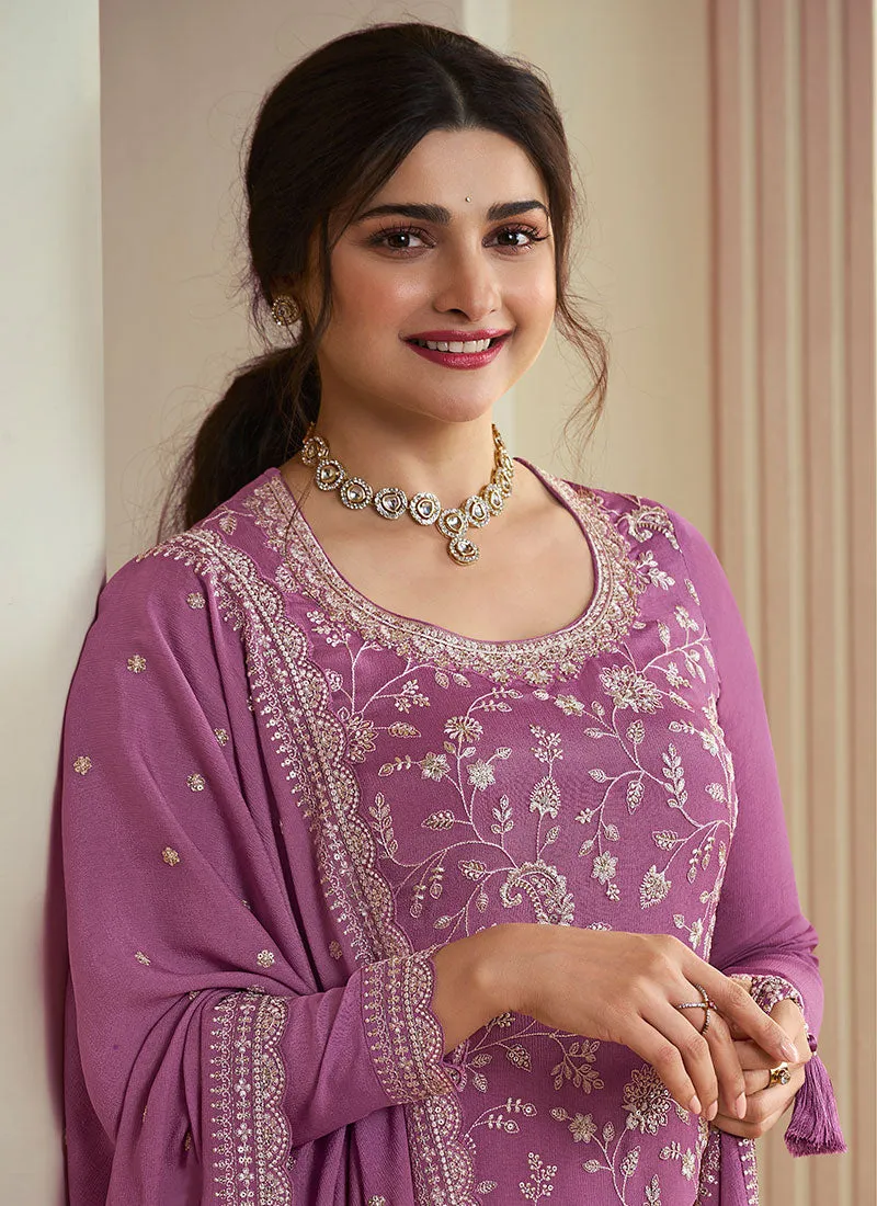 Purple Sequence And Thread Embroidery Palazzo Suit