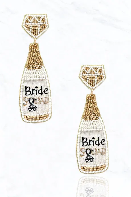 "Bride" Fabric Champagne Post Drop Earrings