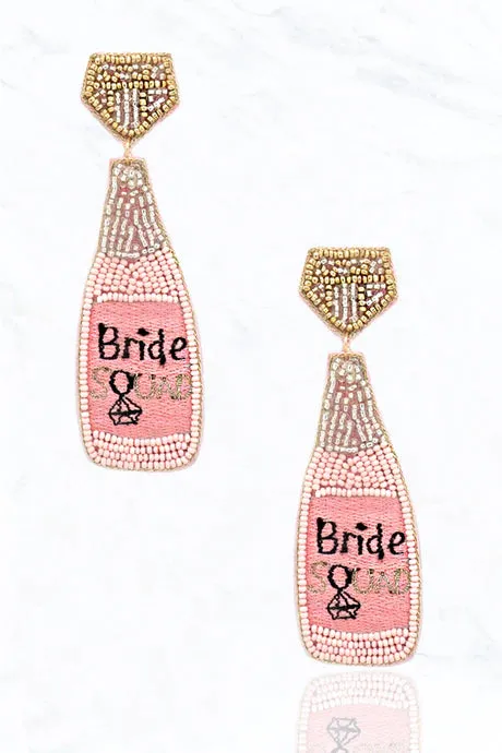 "Bride" Fabric Champagne Post Drop Earrings