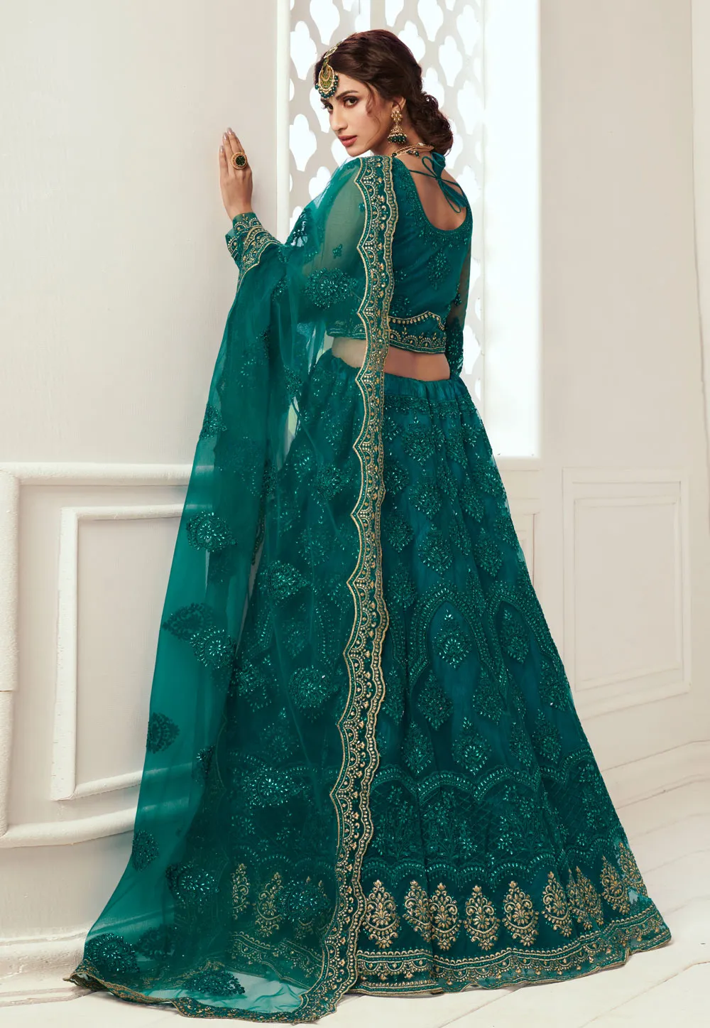 Rama Green Wedding Lehenga Choli