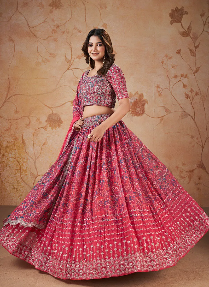 Rani Pink Sequence Embroidery Georgette Lehenga Choli