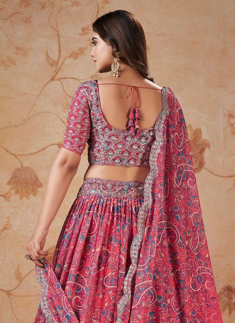 Rani Pink Sequence Embroidery Georgette Lehenga Choli