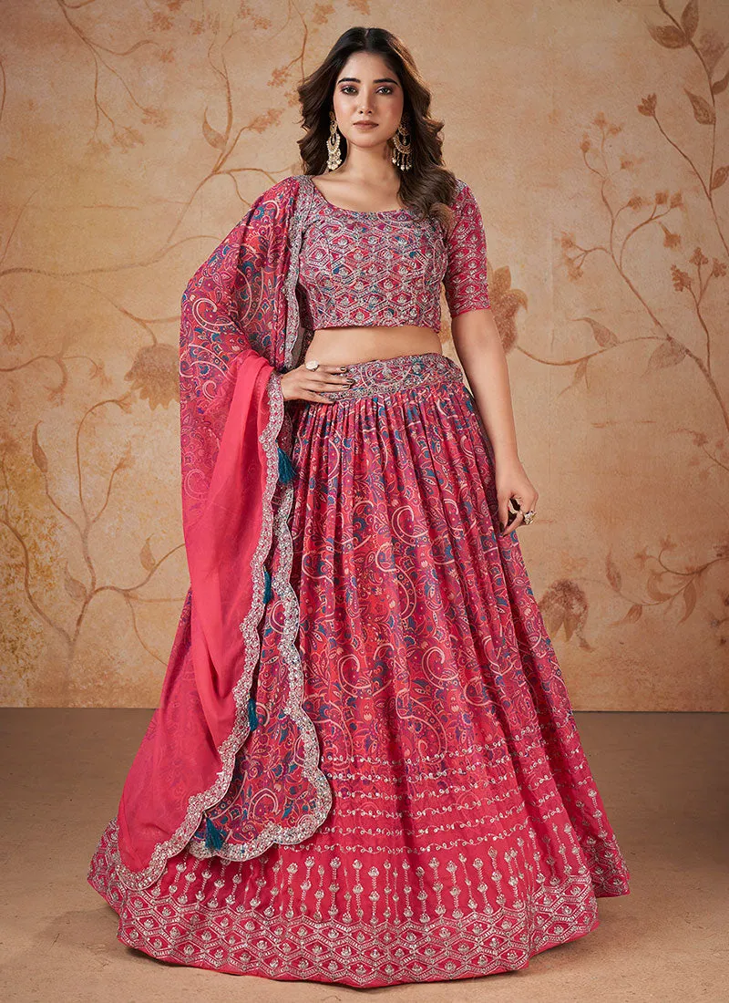 Rani Pink Sequence Embroidery Georgette Lehenga Choli