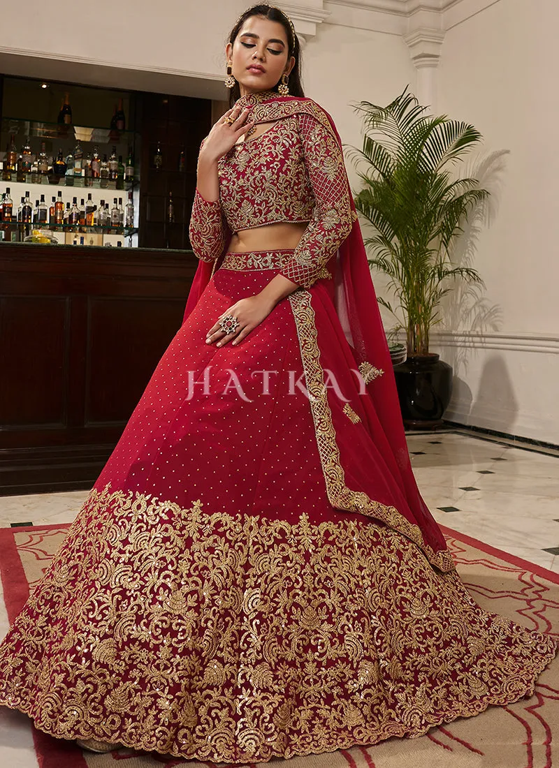 Red Georgette Embroidery Wedding Lehenga Choli