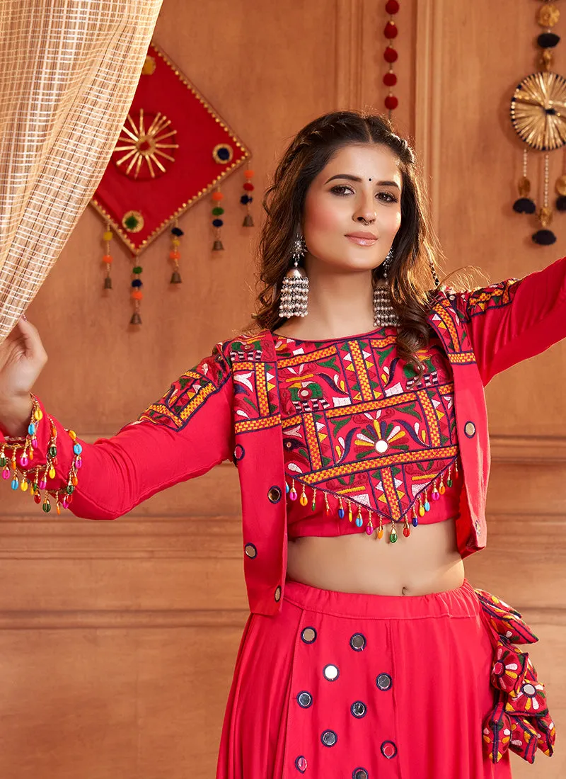 Red Multi Kutchi Embroidered Rajwadi Chaniya Choli