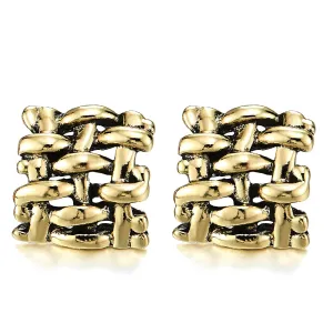 Retro Style Gold Color Weaved Square Statement Stud Earrings