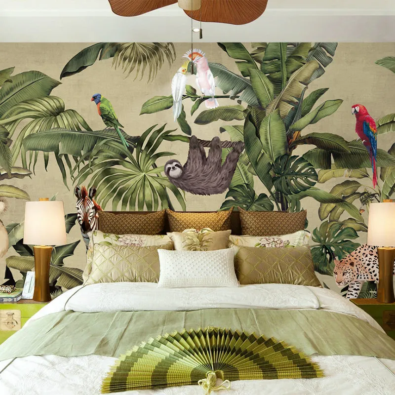 Retro Style Rainforest Palm Trees Wallpaper Mural (㎡)