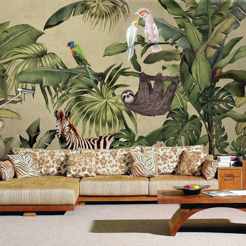 Retro Style Rainforest Palm Trees Wallpaper Mural (㎡)