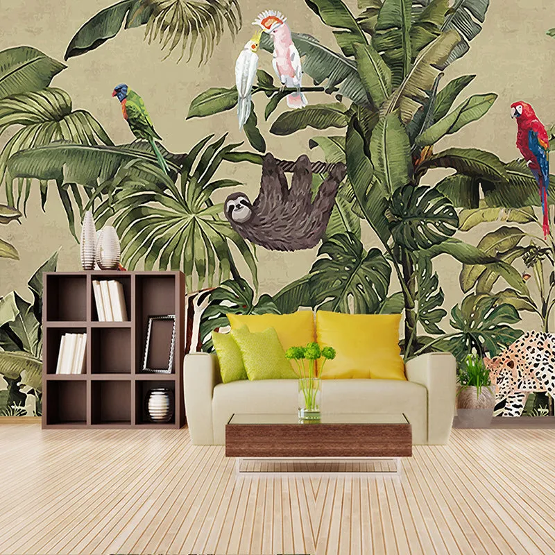 Retro Style Rainforest Palm Trees Wallpaper Mural (㎡)