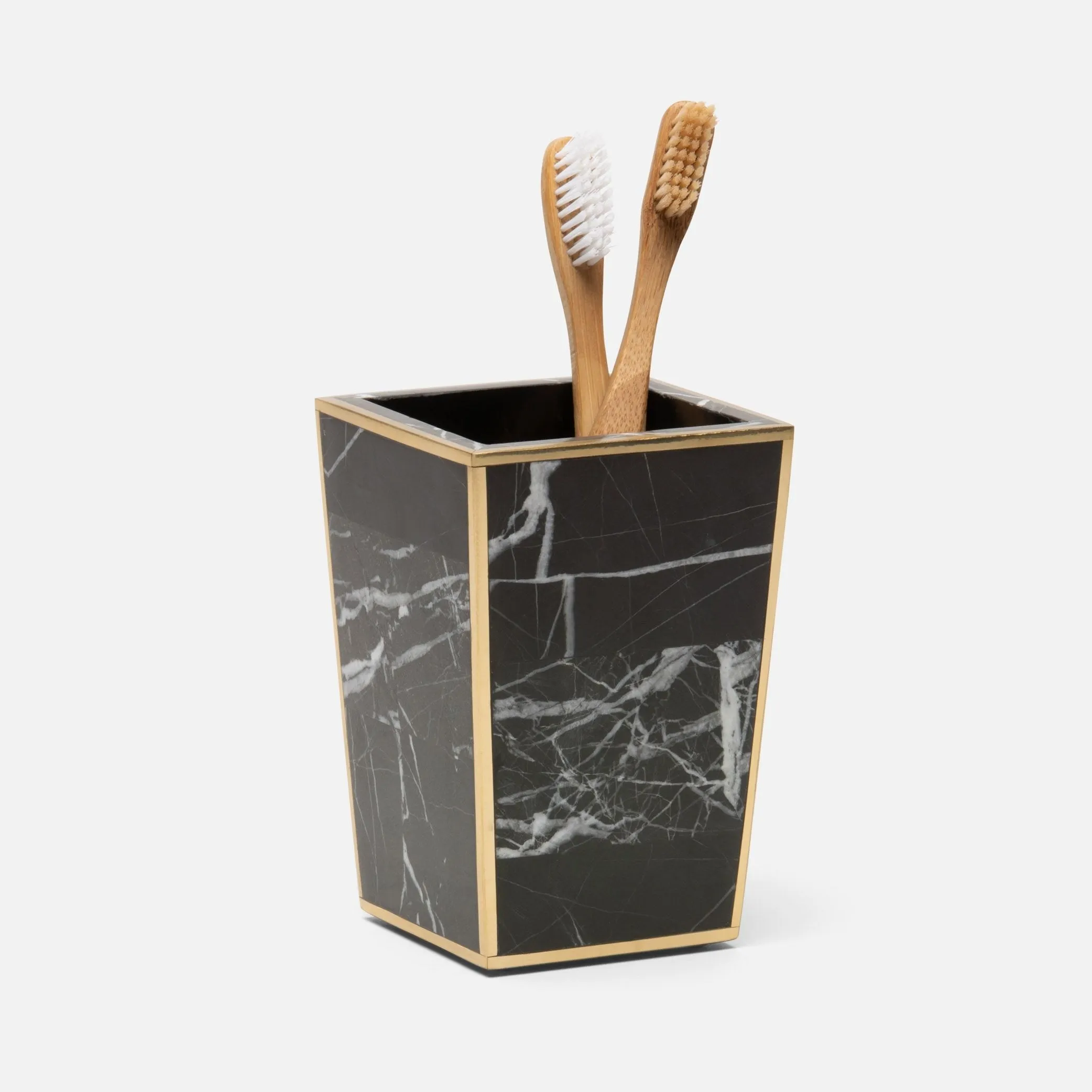 Rhodes Toothbrush Holder Nero Marble and Brass Metal