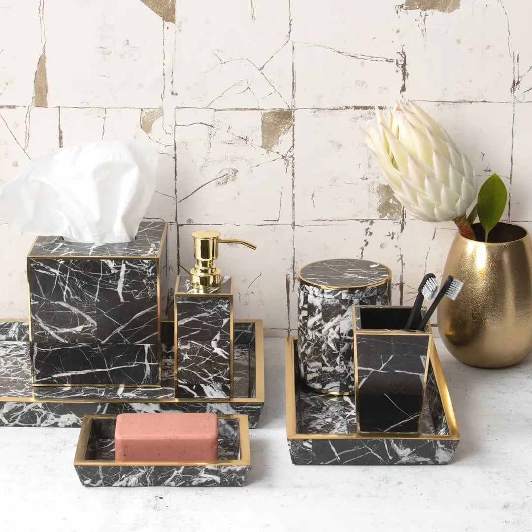 Rhodes Toothbrush Holder Nero Marble and Brass Metal