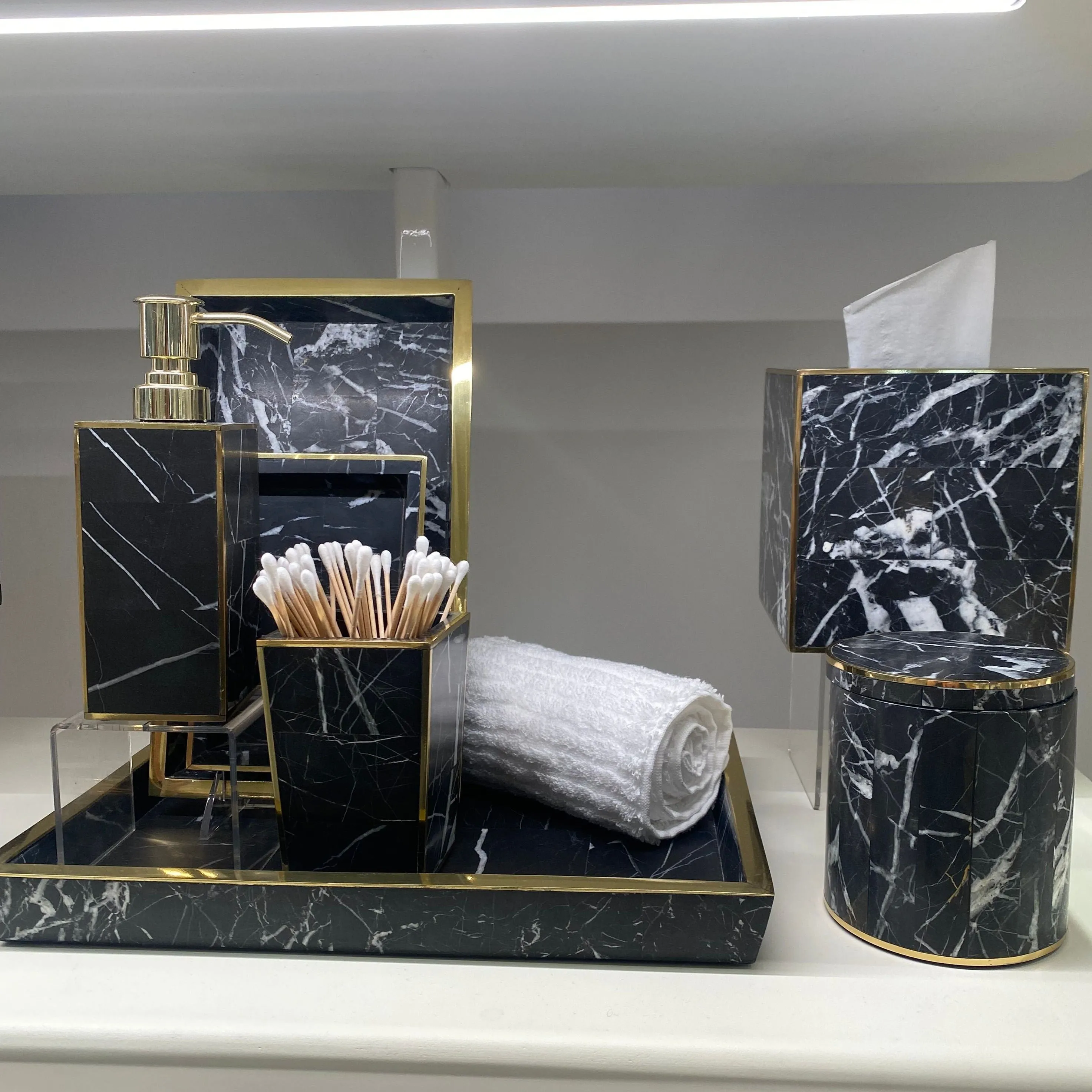 Rhodes Toothbrush Holder Nero Marble and Brass Metal