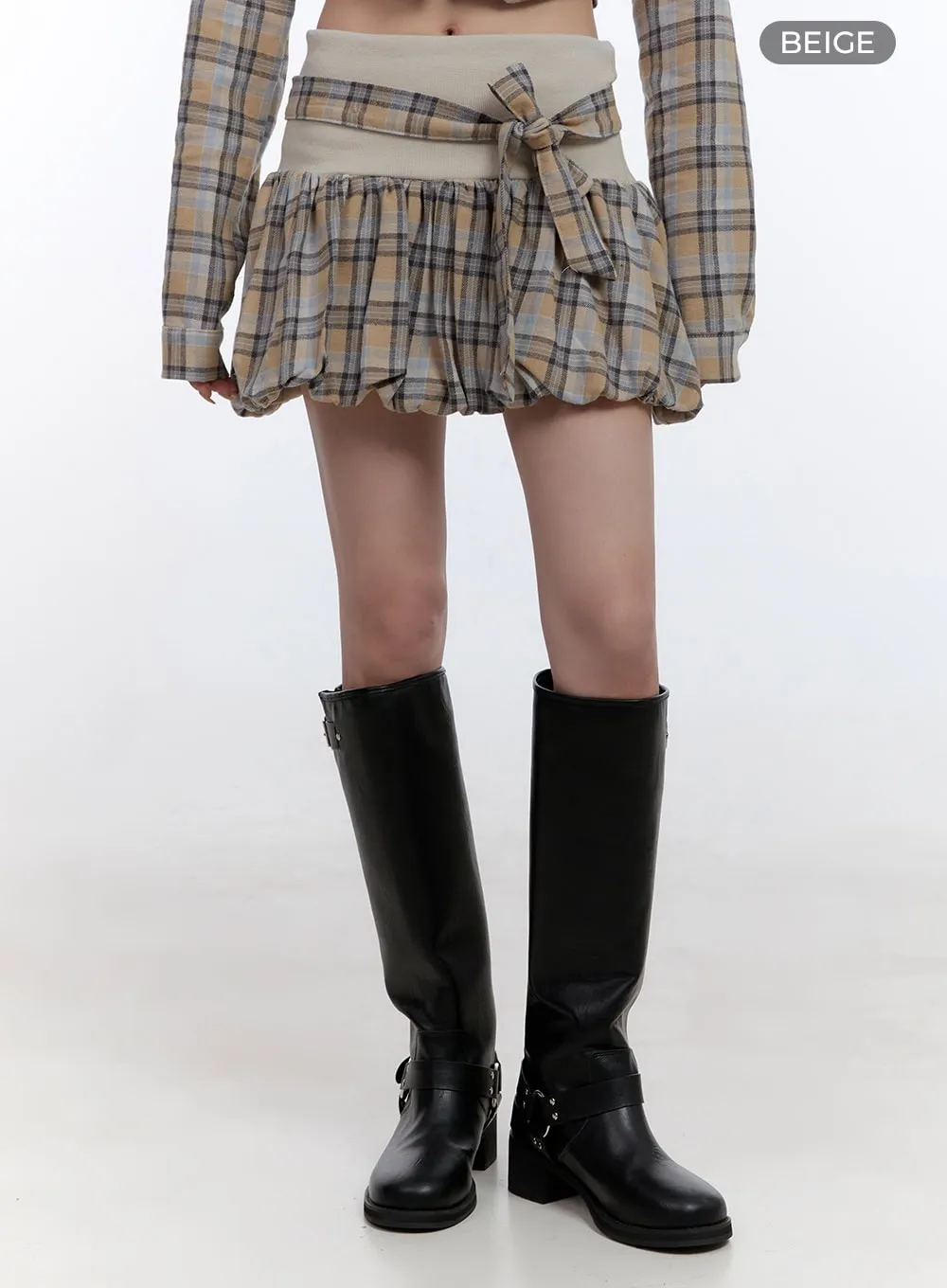 Ribbon Detailed Check Mini Skirt CO418