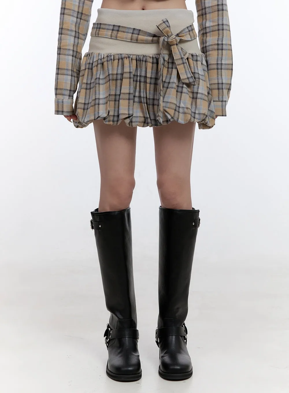 Ribbon Detailed Check Mini Skirt CO418