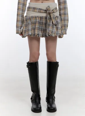 Ribbon Detailed Check Mini Skirt CO418