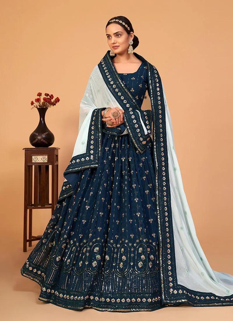 Royal Blue Sequence Wedding Lehenga Choli