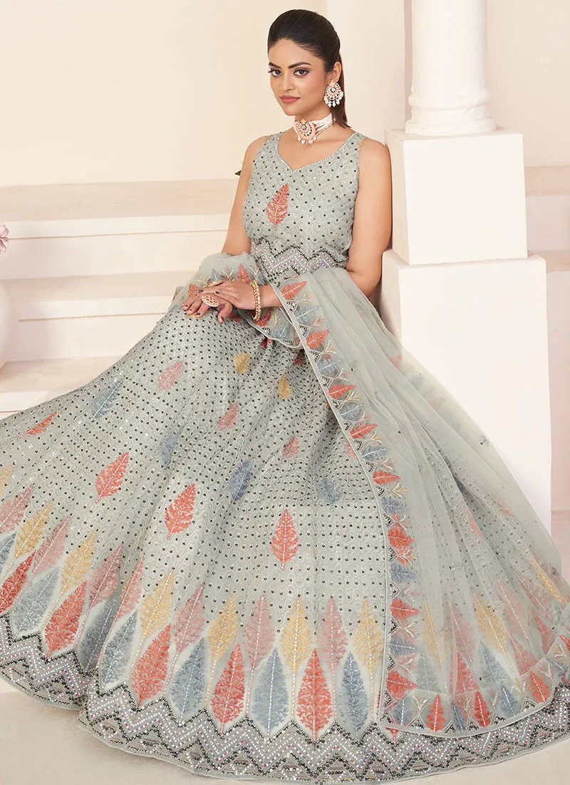 Sage Green Sequence Embroidery Festive Lehenga Choli