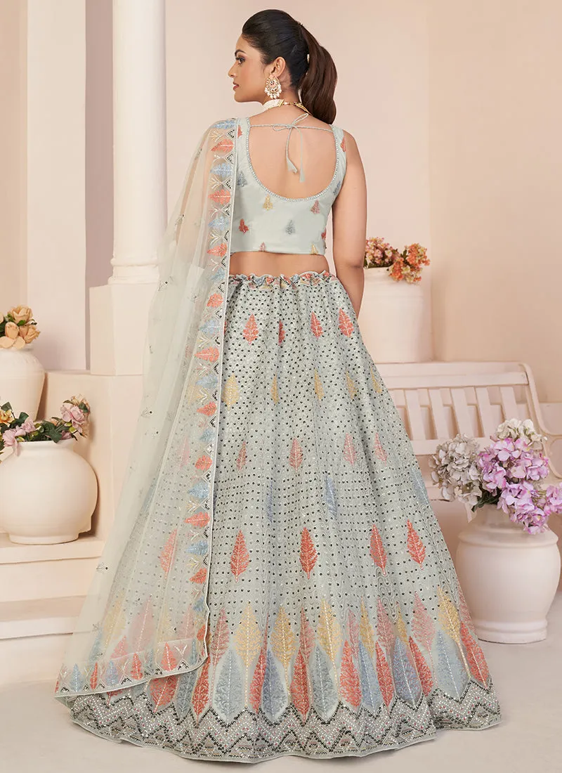 Sage Green Sequence Embroidery Festive Lehenga Choli