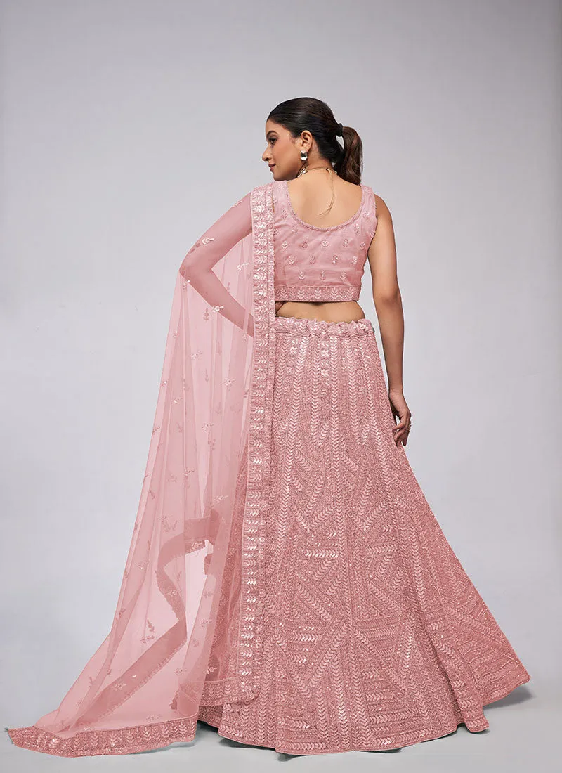 Soft Pink Sequence Embroidery Lehenga Choli For Indian Wedding