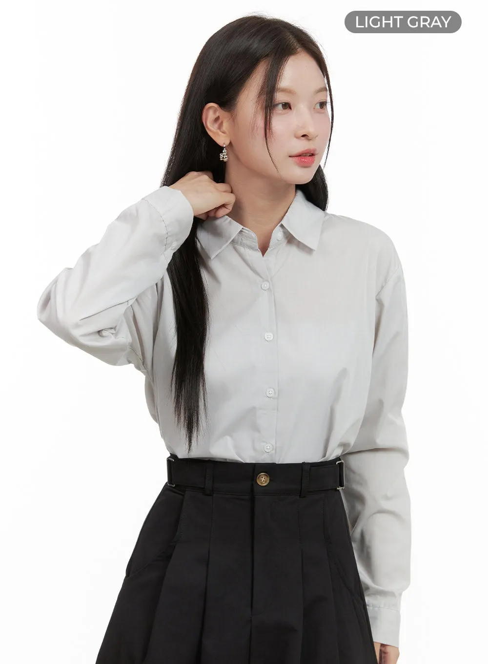 Solid Button-Up Blouse OG419