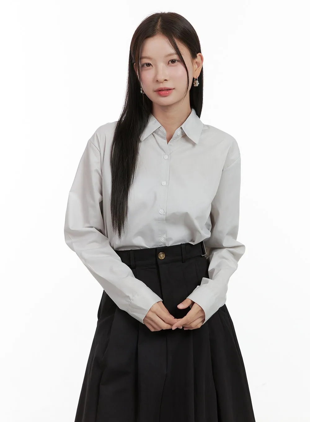 Solid Button-Up Blouse OG419