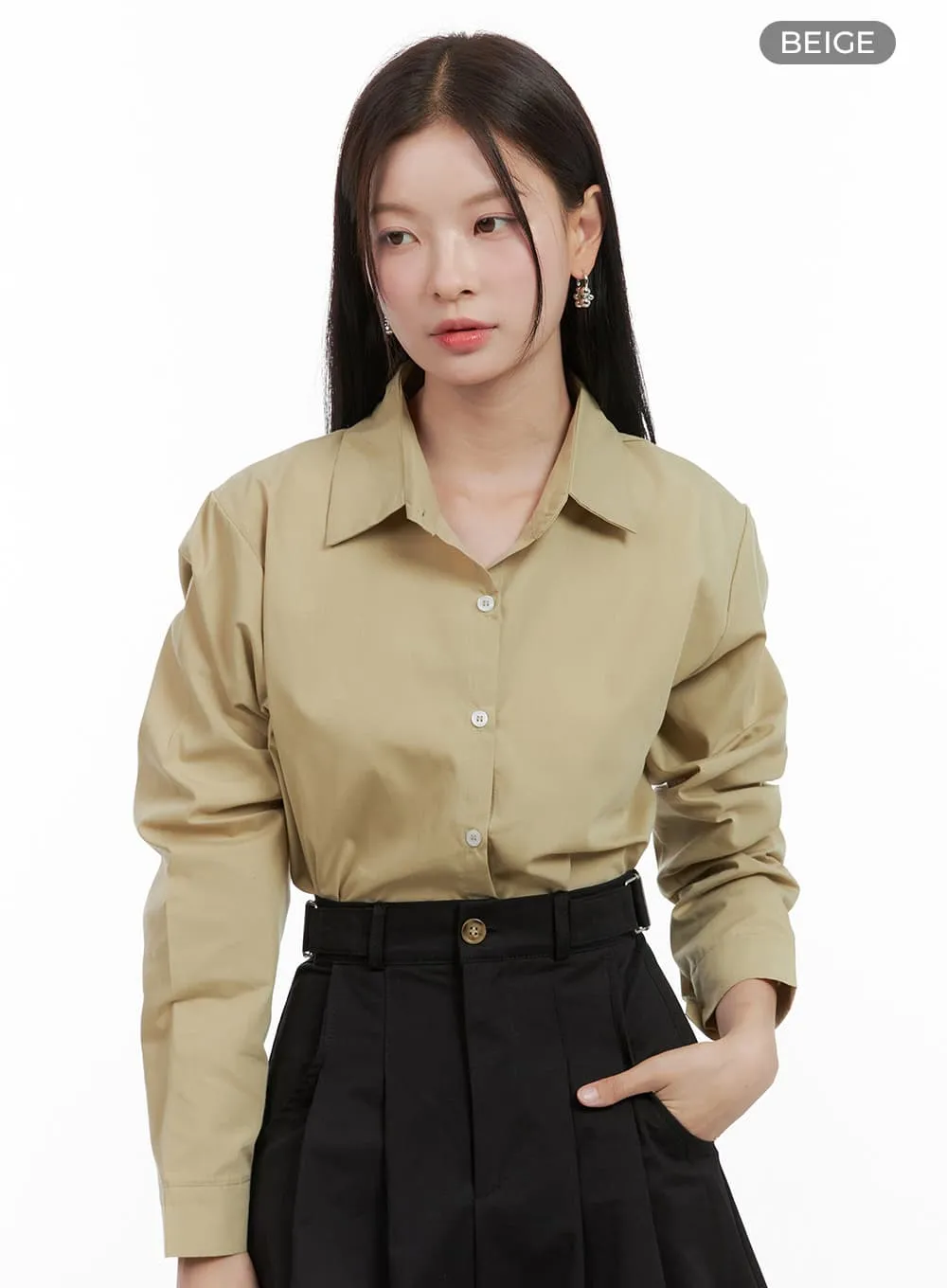 Solid Button-Up Blouse OG419