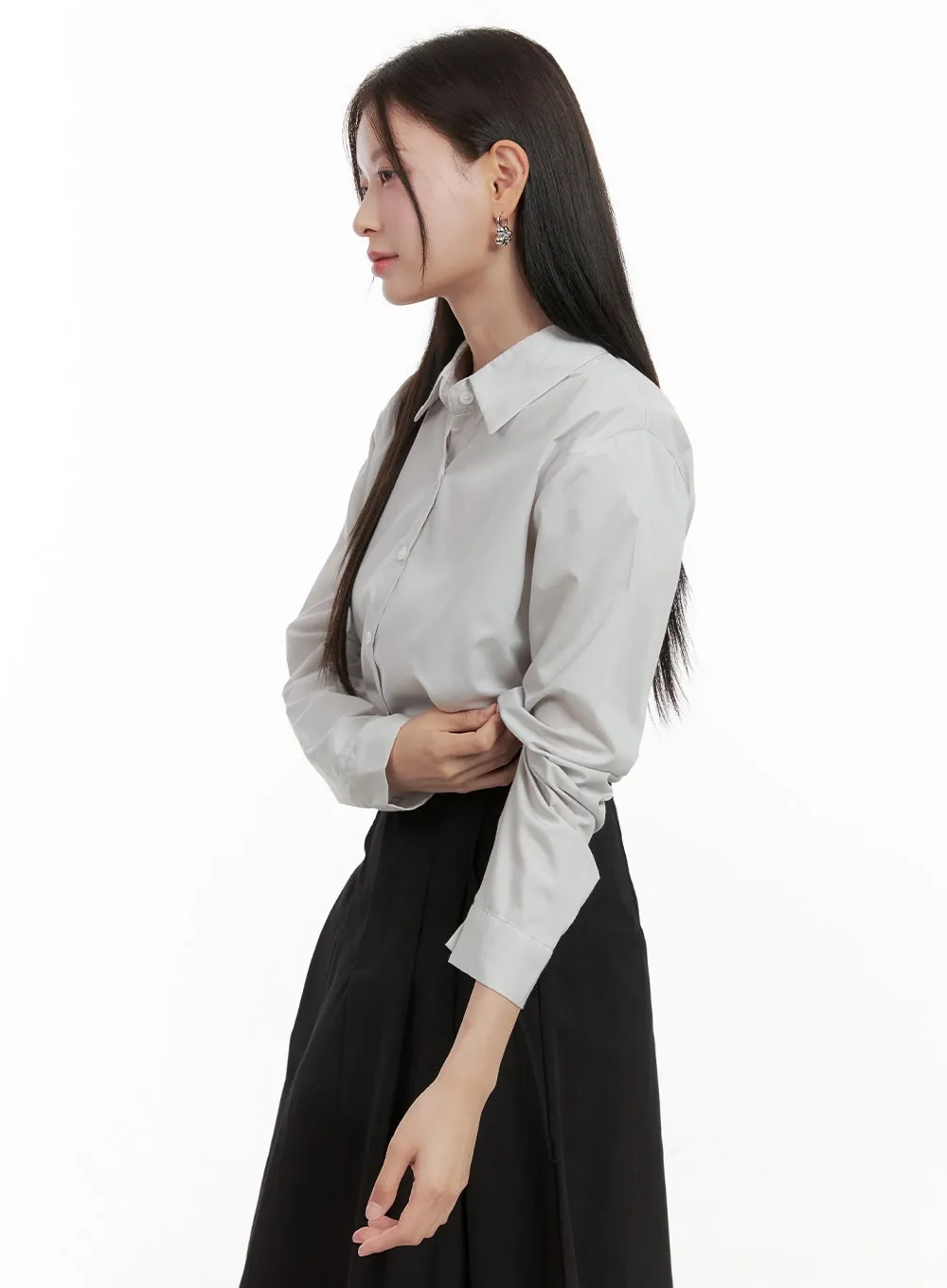 Solid Button-Up Blouse OG419