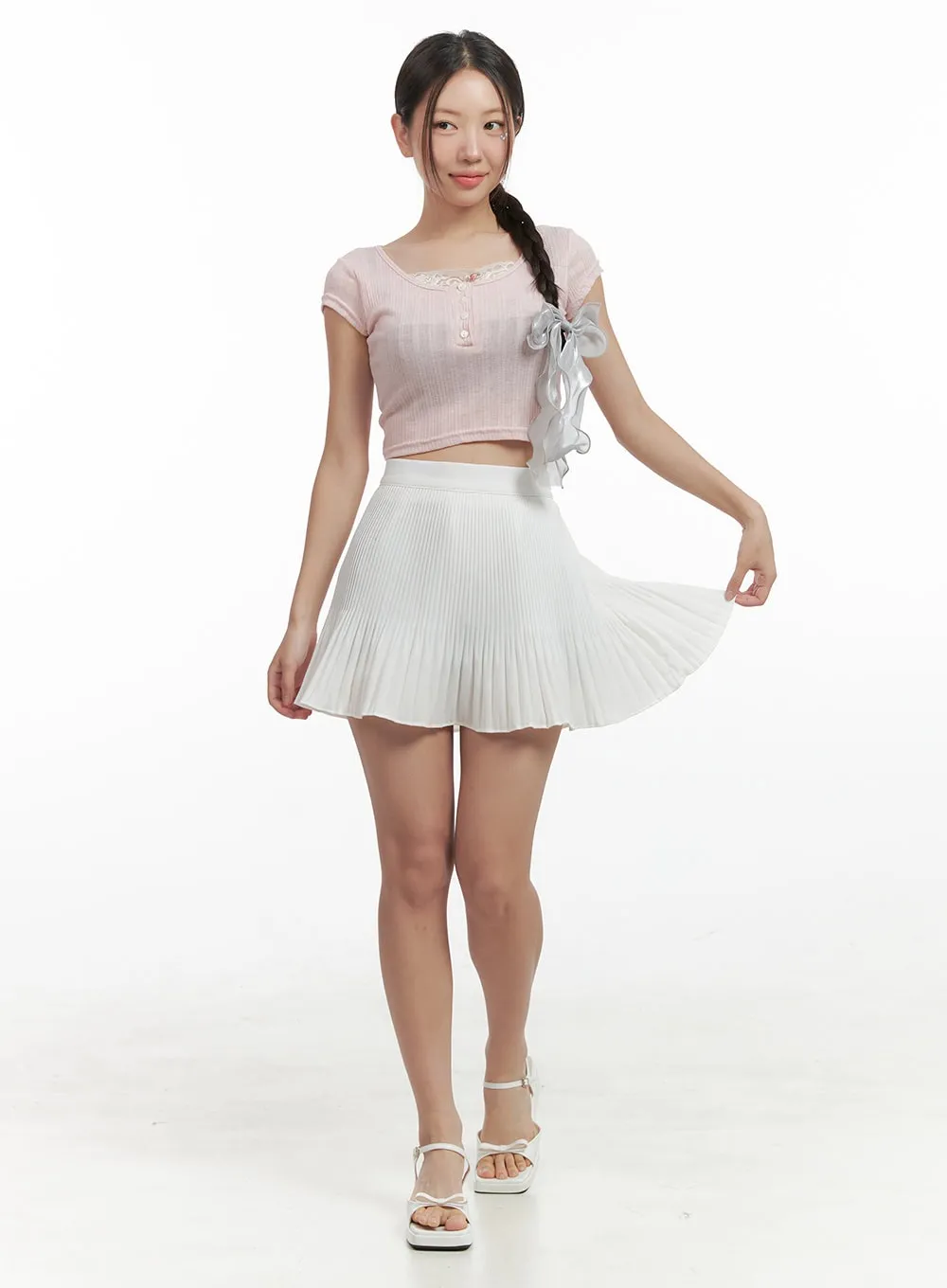 Solid Flare Banded Mini Skirt OG407