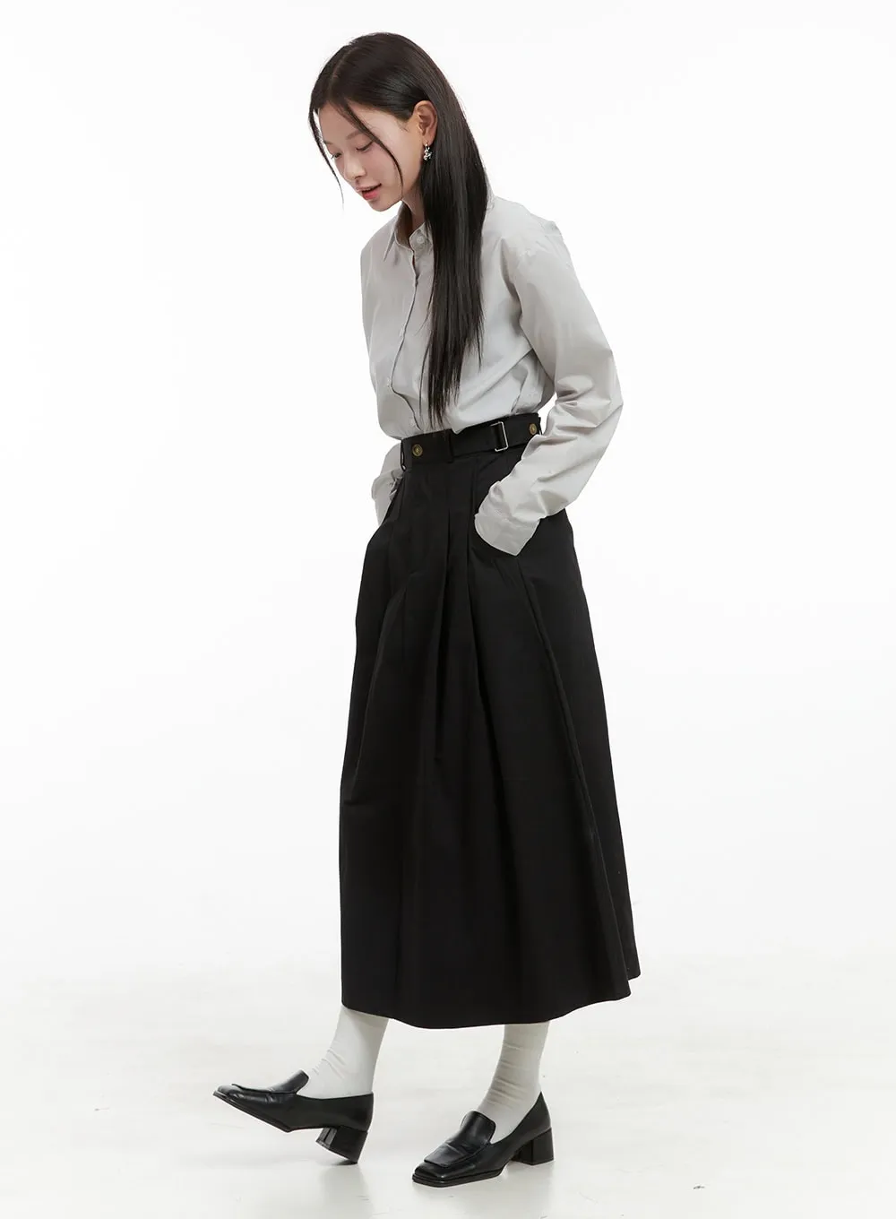 Solid Pintuck Cotton Maxi Skirt OG419