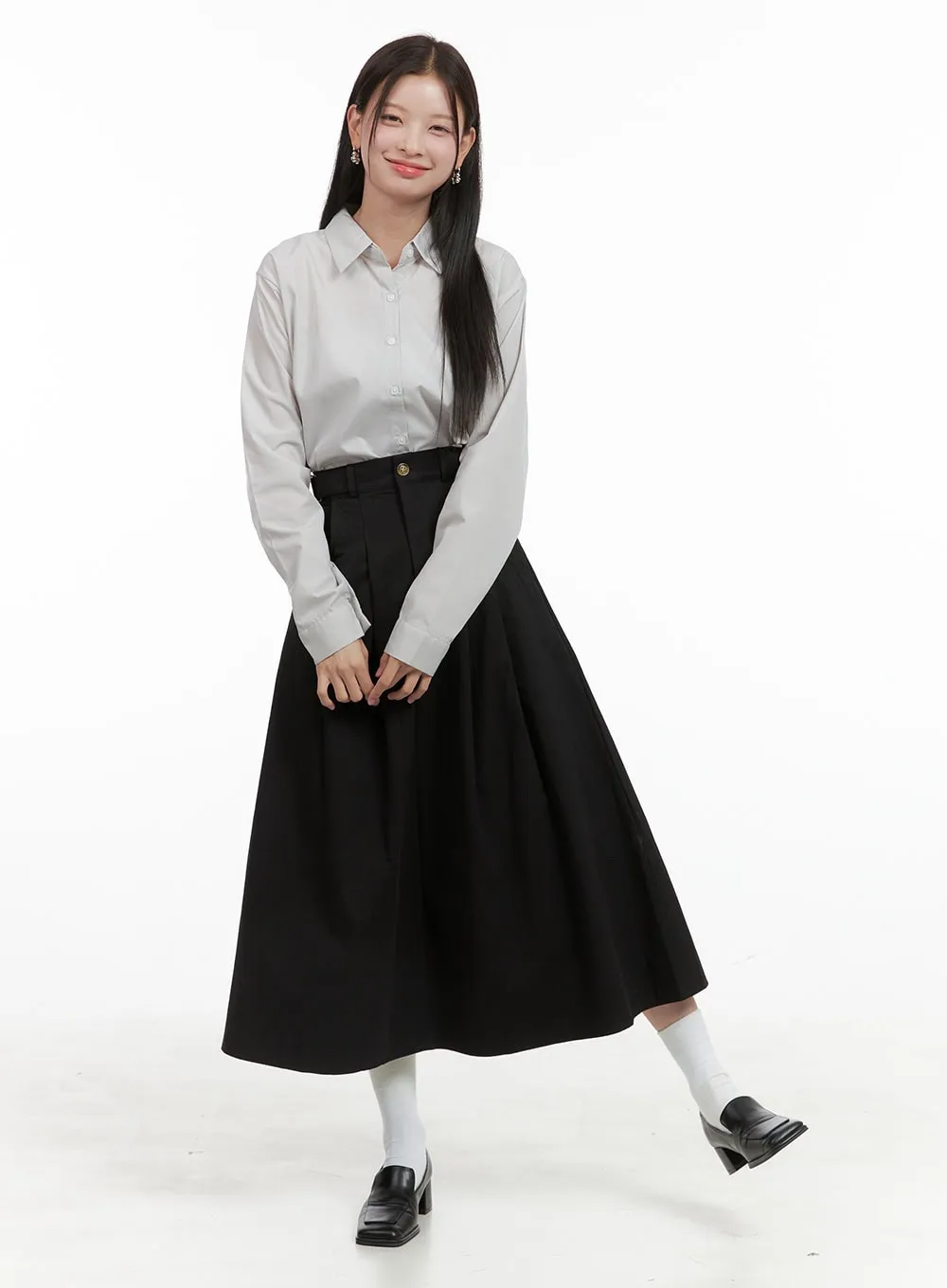 Solid Pintuck Cotton Maxi Skirt OG419