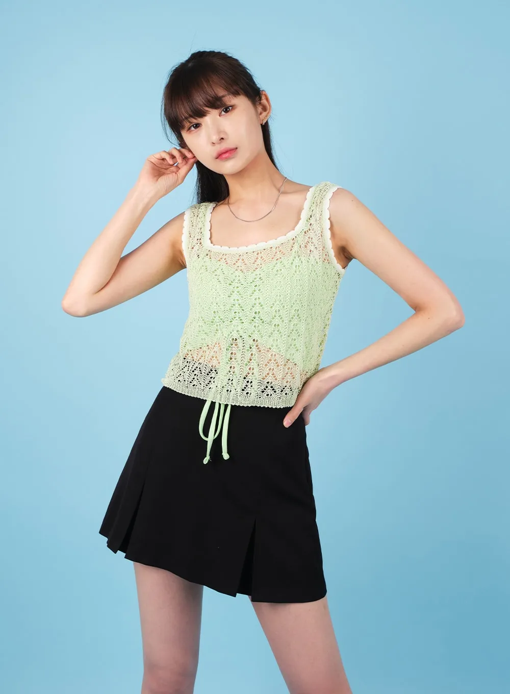 Square Neck Mesh Knit Tank Top CA19