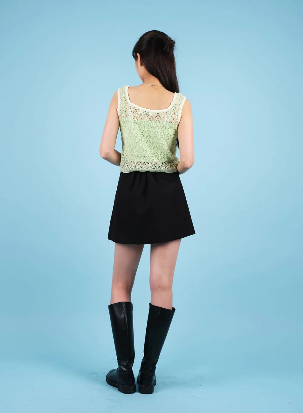 Square Neck Mesh Knit Tank Top CA19