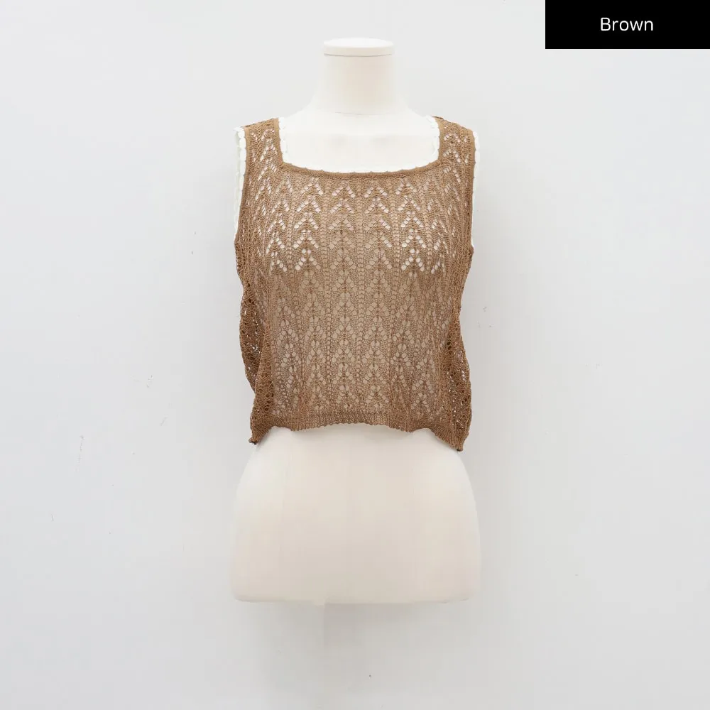 Square Neck Mesh Knit Tank Top CA19