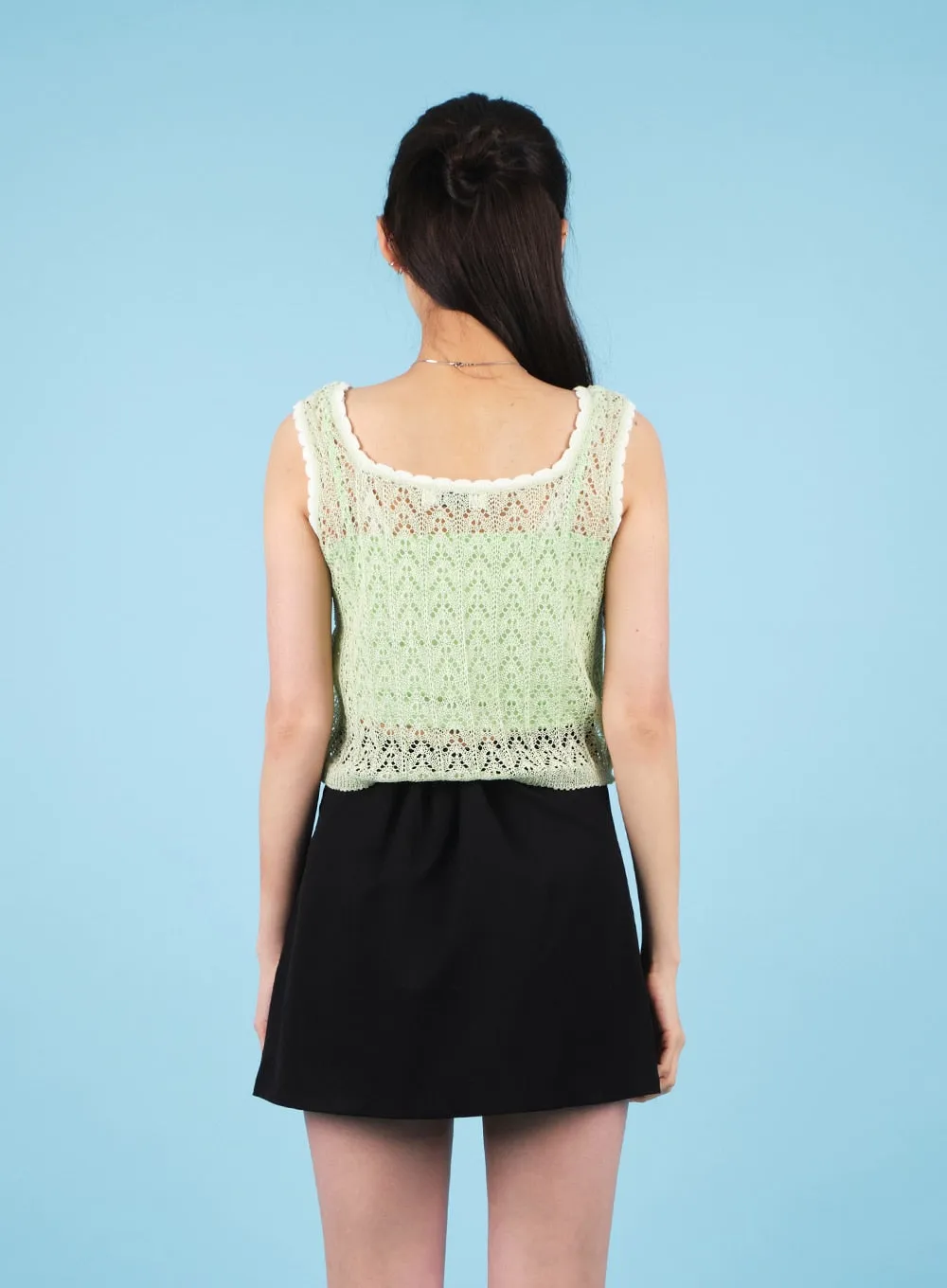 Square Neck Mesh Knit Tank Top CA19