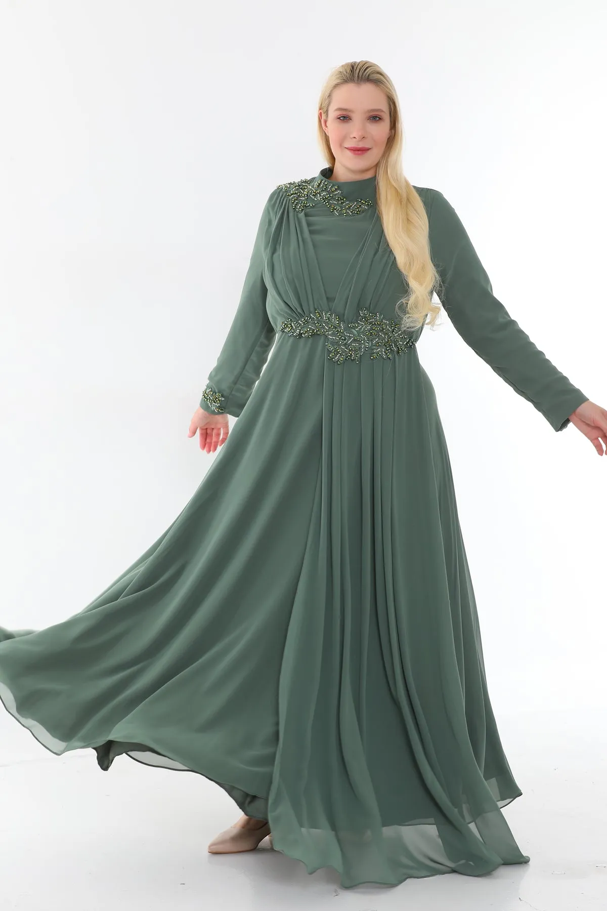 SRH Lace Beaed Gown Green