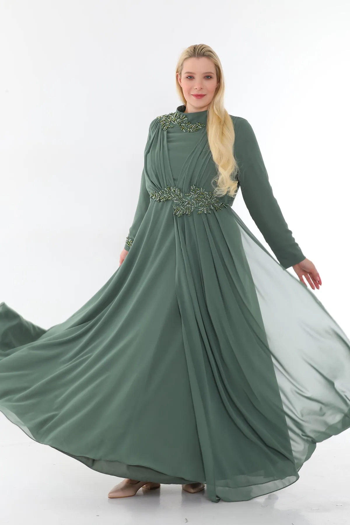 SRH Lace Beaed Gown Green