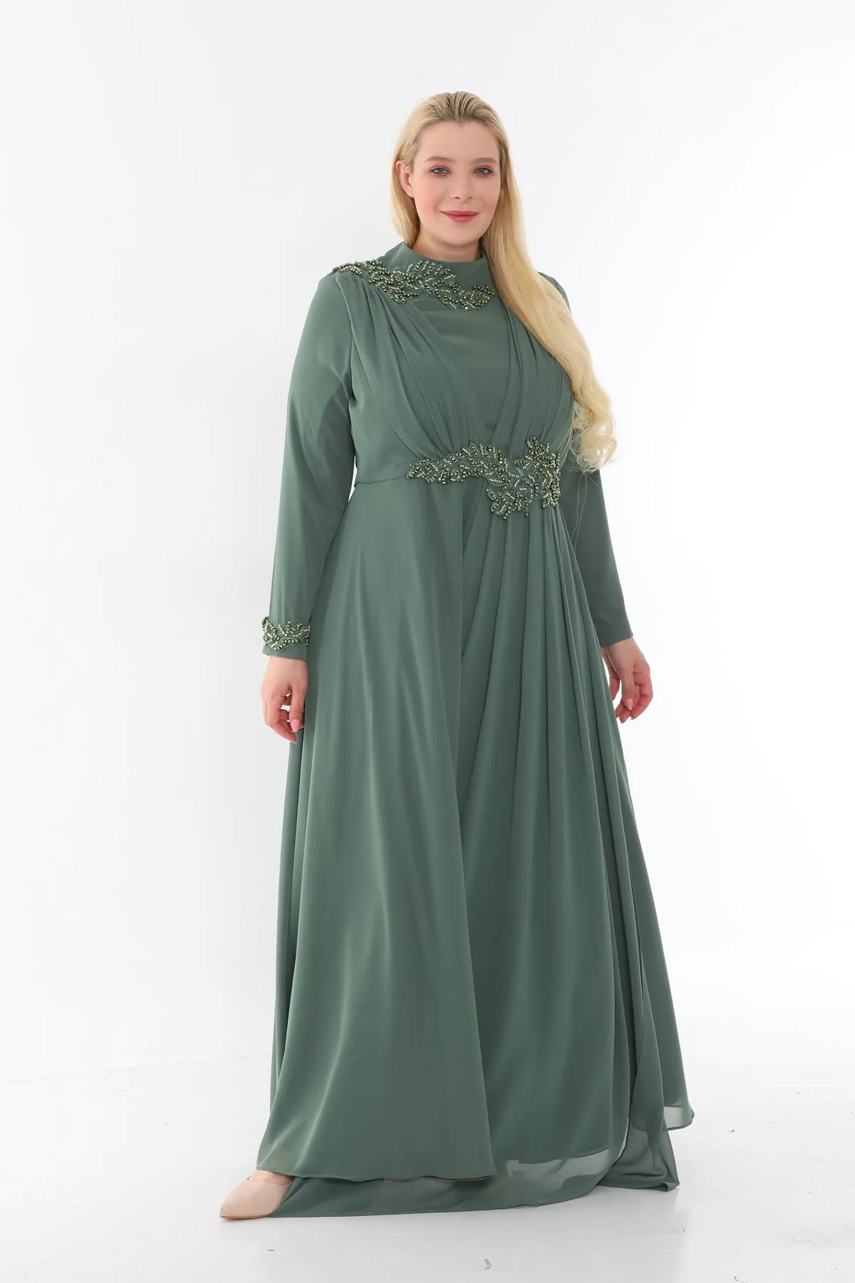 SRH Lace Beaed Gown Green