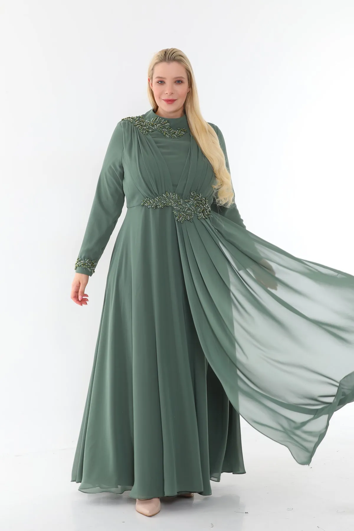 SRH Lace Beaed Gown Green