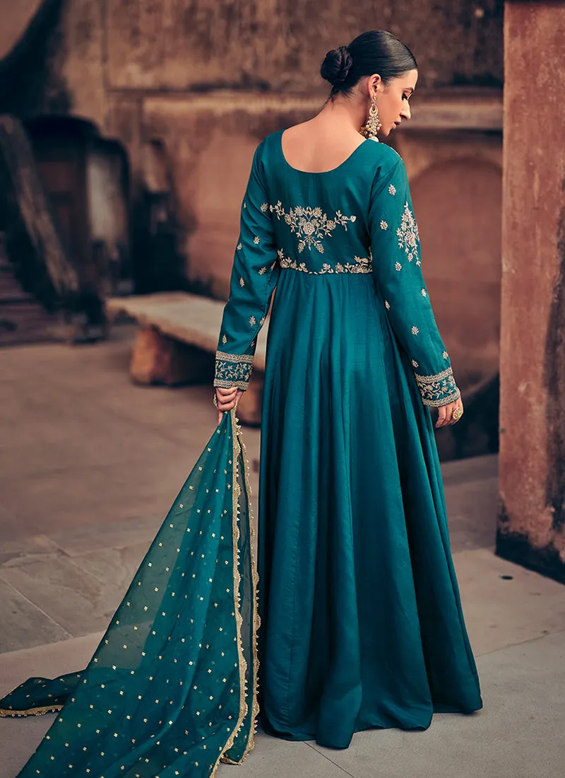 Turquoise Embroidery Anarkali Gown