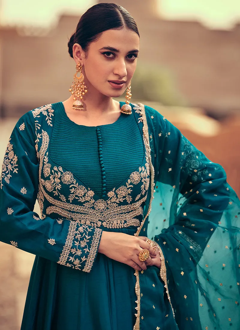 Turquoise Embroidery Anarkali Gown