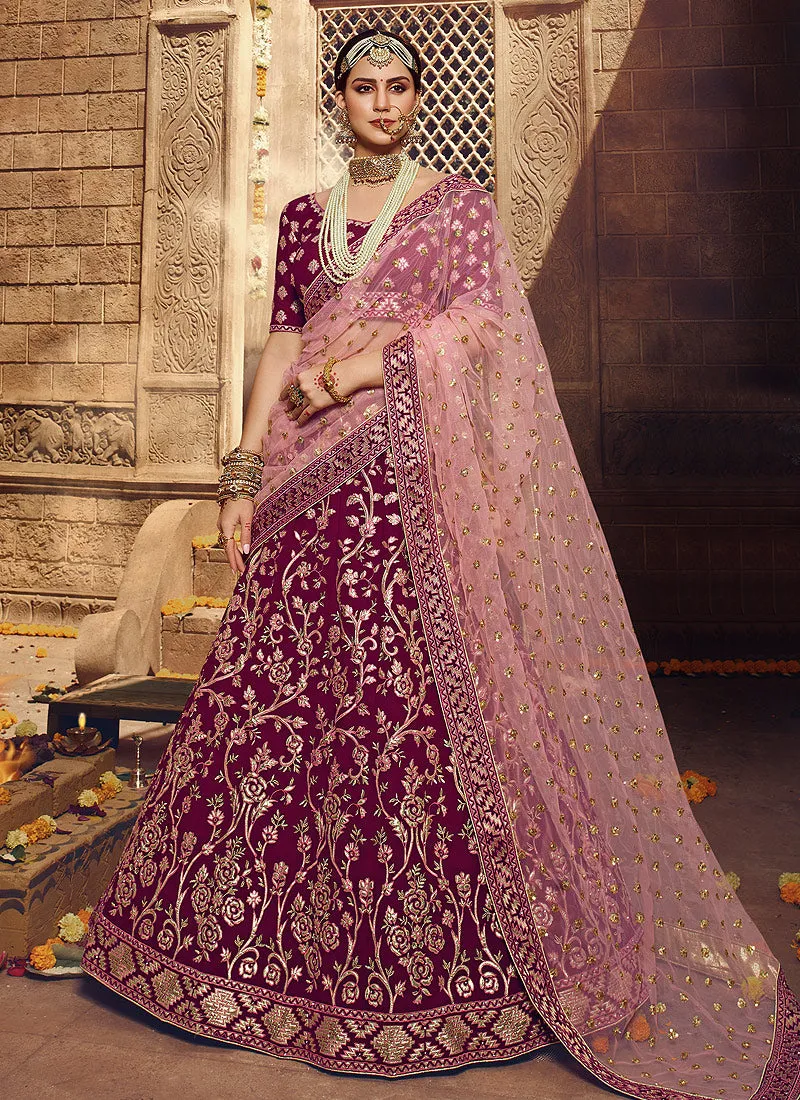 Wine And Pink Wedding Lehenga Choli