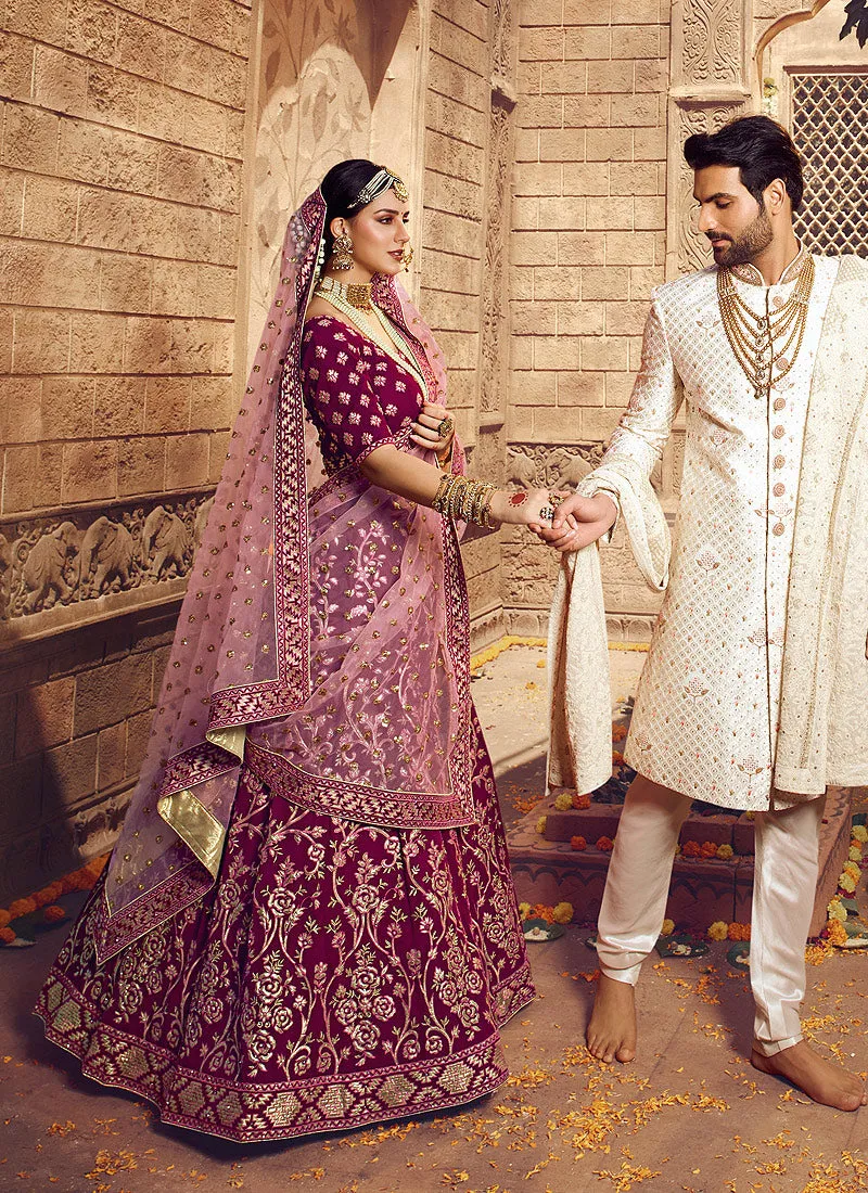 Wine And Pink Wedding Lehenga Choli