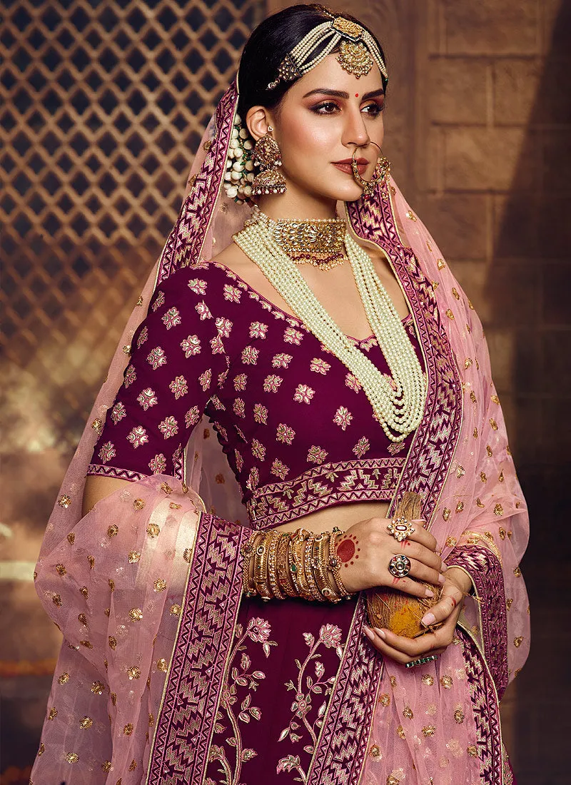 Wine And Pink Wedding Lehenga Choli