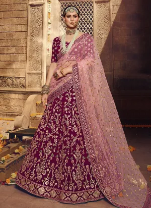 Wine And Pink Wedding Lehenga Choli