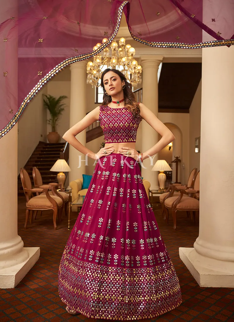 Wine Gota Patti Embroidered Georgette Lehenga Choli