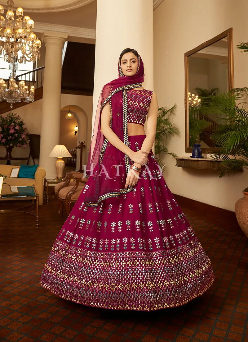 Wine Gota Patti Embroidered Georgette Lehenga Choli